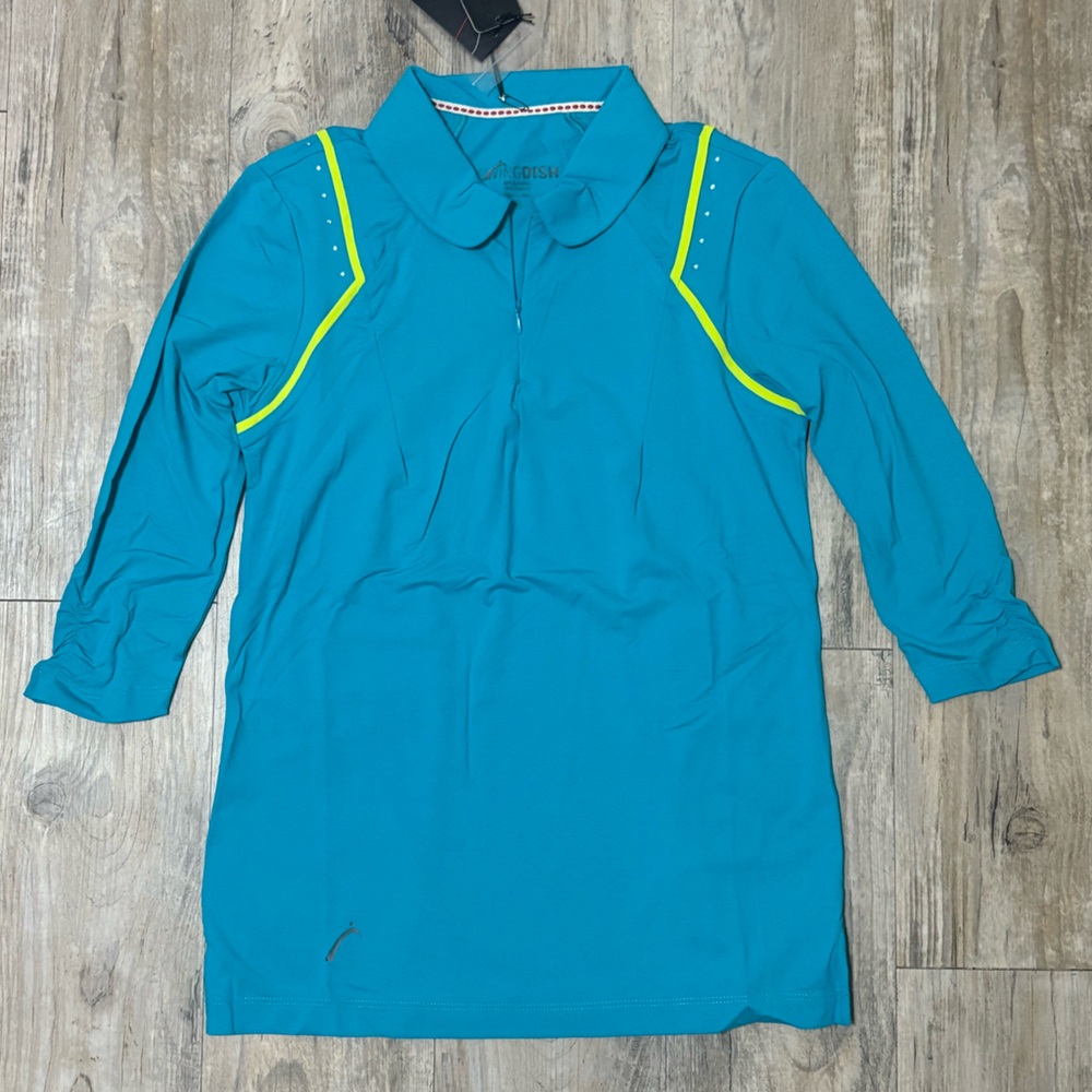 SwingDish Women's Teal 3/4 Sleeve Waikiki Golf Polo, Size Medium